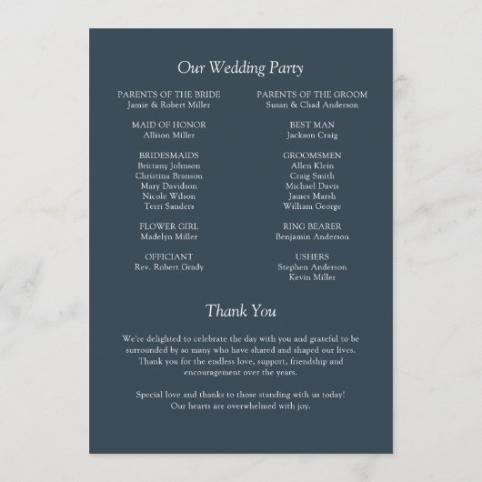 Elegante moderne eenvoudige elementen bruiloft programmakaart (Achterkant)