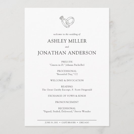 Elegante moderne eenvoudige elementen bruiloft programmakaart (Voorkant)