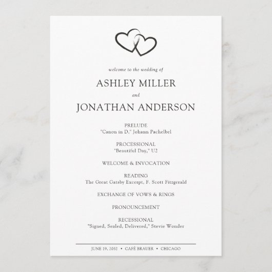 Elegante moderne eenvoudige elementen bruiloft programmakaart (Voorkant)