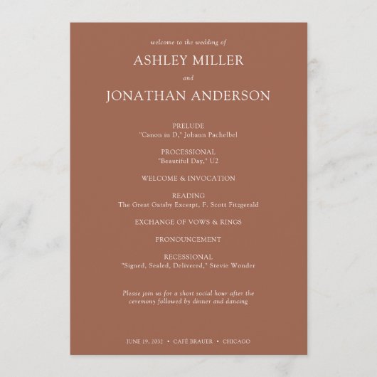 Elegante moderne eenvoudige elementen bruiloft programmakaart (Voorkant)