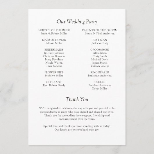 Elegante moderne eenvoudige elementen bruiloft programmakaart (Achterkant)