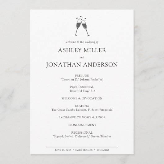 Elegante moderne eenvoudige elementen bruiloft programmakaart (Voorkant)