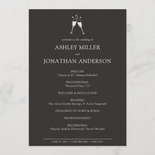 Elegante moderne eenvoudige elementen bruiloft programmakaart (Voorkant)