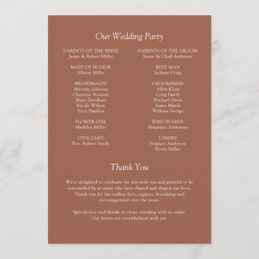 Elegante moderne eenvoudige elementen bruiloft programmakaart (Achterkant)