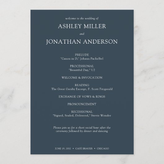 Elegante moderne eenvoudige elementen bruiloft programmakaart (Voorkant)