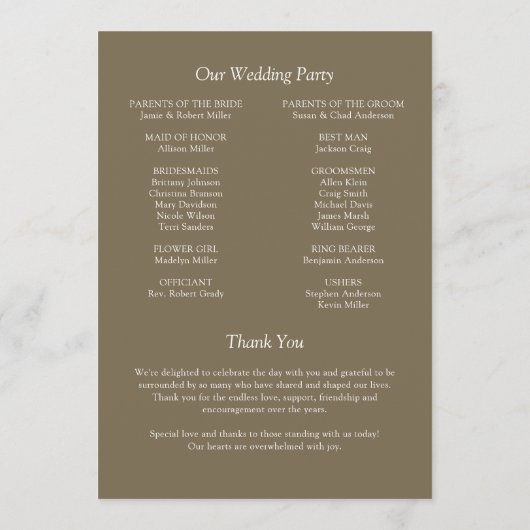 Elegante moderne eenvoudige elementen bruiloft programmakaart (Achterkant)