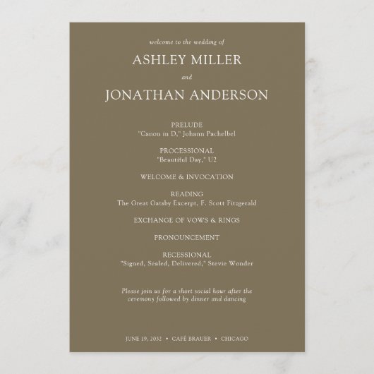 Elegante moderne eenvoudige elementen bruiloft programmakaart (Voorkant)