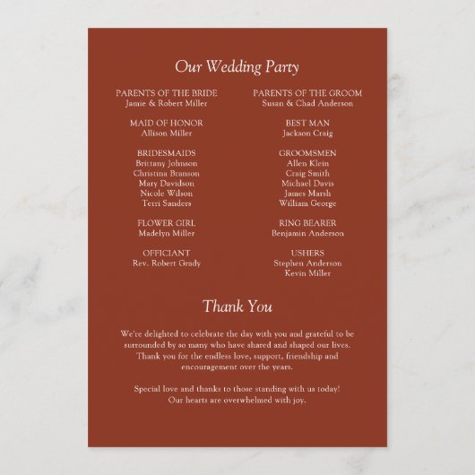 Elegante moderne eenvoudige elementen bruiloft programmakaart (Achterkant)