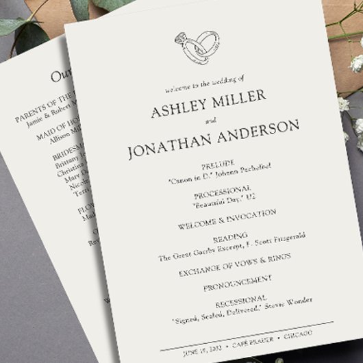 Elegante moderne eenvoudige elementen bruiloft programmakaart