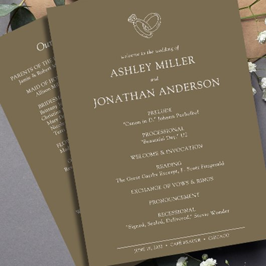 Elegante moderne eenvoudige elementen bruiloft programmakaart