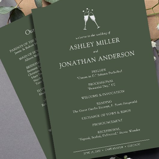 Elegante moderne eenvoudige elementen bruiloft programmakaart