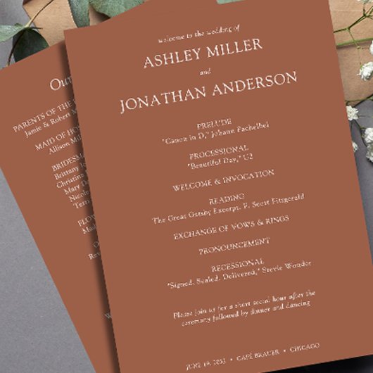 Elegante moderne eenvoudige elementen bruiloft programmakaart