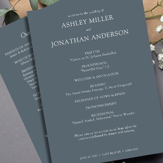 Elegante moderne eenvoudige elementen bruiloft programmakaart