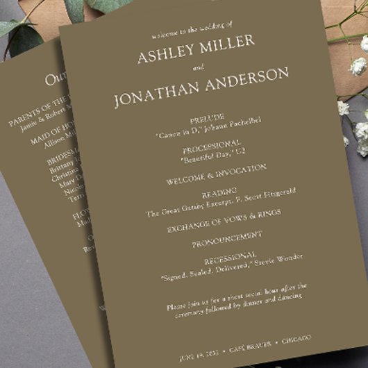 Elegante moderne eenvoudige elementen bruiloft programmakaart