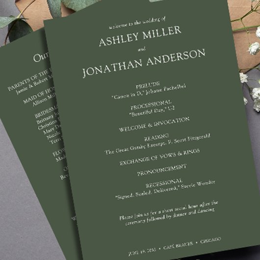 Elegante moderne eenvoudige elementen bruiloft programmakaart