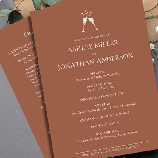 Elegante moderne eenvoudige elementen bruiloft programmakaart