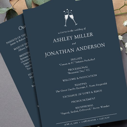 Elegante moderne eenvoudige elementen bruiloft programmakaart