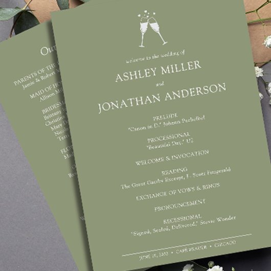 Elegante moderne eenvoudige elementen bruiloft programmakaart