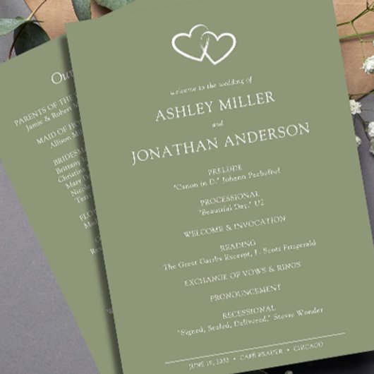 Elegante moderne eenvoudige elementen bruiloft programmakaart