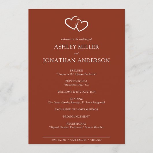 Elegante moderne eenvoudige elementen bruiloft programmakaart (Voorkant)