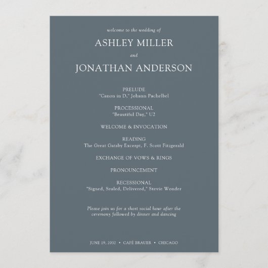 Elegante moderne eenvoudige elementen bruiloft programmakaart (Voorkant)