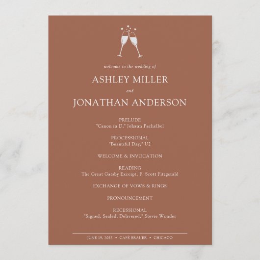 Elegante moderne eenvoudige elementen bruiloft programmakaart (Voorkant)