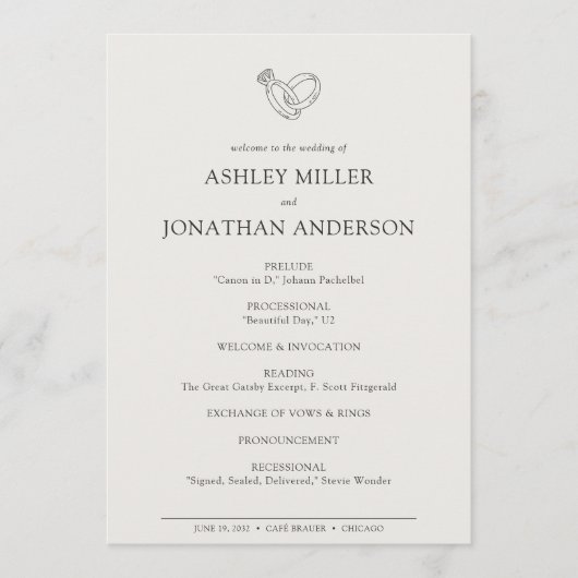 Elegante moderne eenvoudige elementen bruiloft programmakaart (Voorkant)