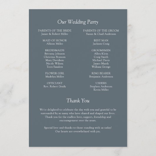 Elegante moderne eenvoudige elementen bruiloft programmakaart (Achterkant)