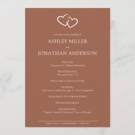 Elegante moderne eenvoudige elementen bruiloft programmakaart (Voorkant)