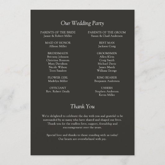 Elegante moderne eenvoudige elementen bruiloft programmakaart (Achterkant)