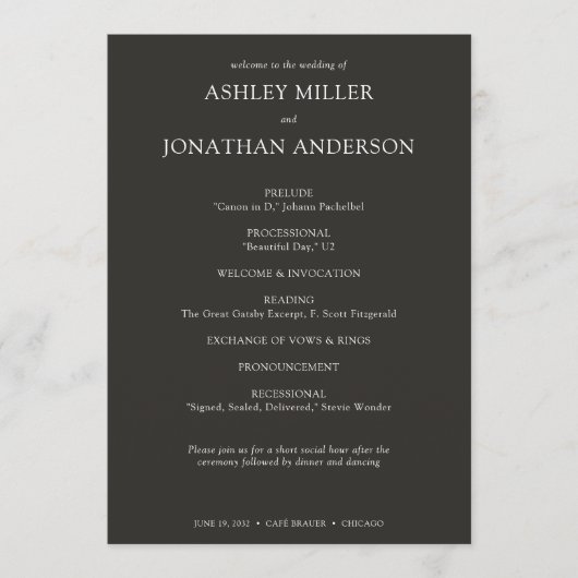 Elegante moderne eenvoudige elementen bruiloft programmakaart (Voorkant)