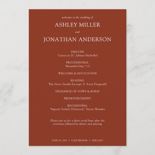 Elegante moderne eenvoudige elementen bruiloft programmakaart (Voorkant)