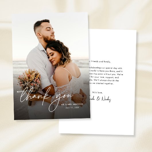 Elegante moderne eenvoudige kalligrafie foto bruil bedankkaart