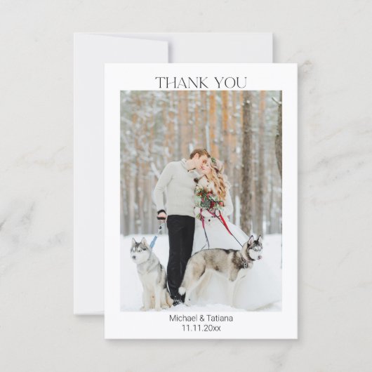 Elegante moderne eenvoudige script bruiloft foto bedankkaart (Voorkant)