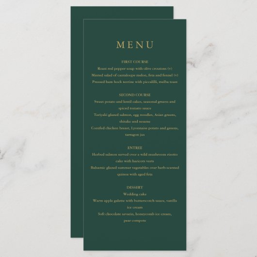 Elegante moderne eenvoudige smaragdgroene en goude menu (Voorkant / Achterkant)