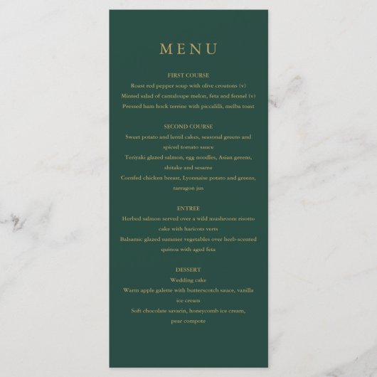 Elegante moderne eenvoudige smaragdgroene en goude menu (Voorkant)
