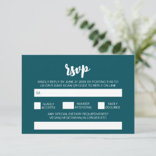 Elegante Moderne Eenvoudige Teal Bruiloft QR Code Informatiekaartje