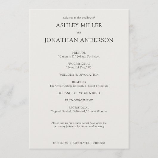 Elegante Moderne Eenvoudige Trouwdag Elementen Programmakaart (Voorkant)