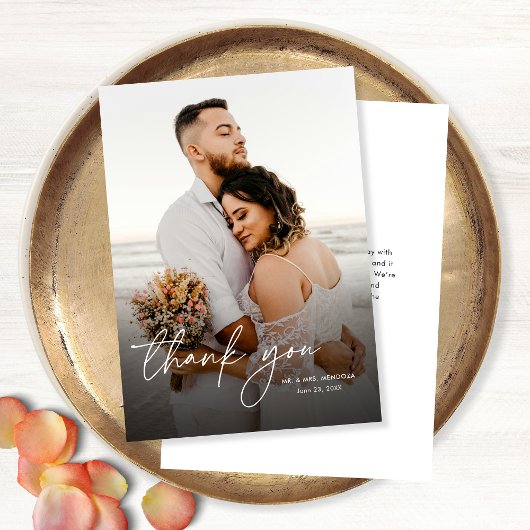 Elegante moderne eenvoudige verticale foto bruilof bedankkaart