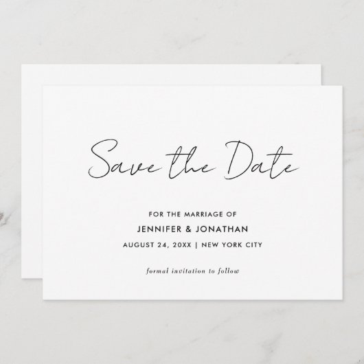 Elegante moderne eenvoudige zwarte en witte typogr save the date (Voorkant / Achterkant)