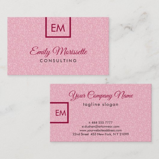 Elegante moderne effen roze glitter en rood visitekaartje (Voorkant / Achterkant)