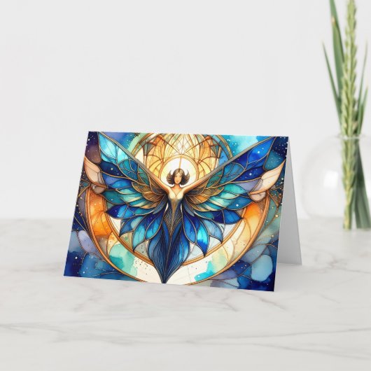 Elegante moderne eigentijdse glas-in-lood engel feestdagen kaart (Voorkant)