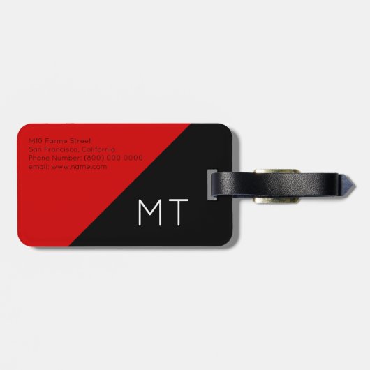 elegante, moderne en geometrische rode zwarte were bagagelabel (Achterkant horizontaal)