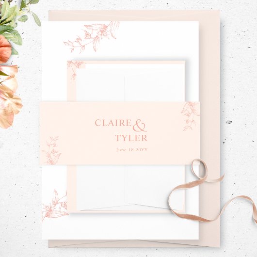 Elegante, moderne en minimale perzik bruiloft uitnodigingen wikkel