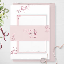 Elegante moderne en minimale stoffige roze bruilof uitnodigingen wikkel