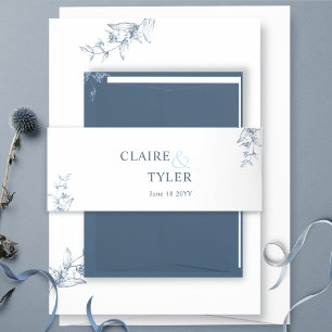 Elegante moderne en minimalistische blauwe trouwda uitnodigingen wikkel