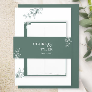 Elegante moderne en minimalistische diepgroene bru uitnodigingen wikkel
