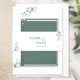 Elegante moderne en minimalistische groene trouwda uitnodigingen wikkel