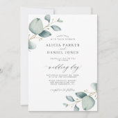 Elegante moderne eucalyptus groen bruiloft kaart (Voorkant)