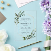 Elegante moderne eucalyptus groen gouden bruiloft acryl uitnodigingen (Insitu (Huwelijk))